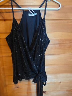 Grace Karin Black Sequin Wrap Cami